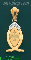 14K Gold Ichthys Fish Christianity Symbol w/Dove CZ Charm Pendan - Click Image to Close