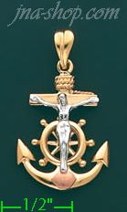 14K Gold Anchor Crucifix CZ Charm Pendant - Click Image to Close