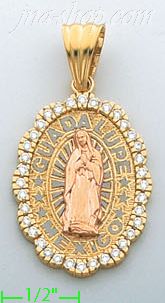 14K Gold Virgin of Guadalupe CZ Charm Pendant - Click Image to Close