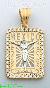 14K Gold Crucifix "Mexico" CZ Charm Pendant - Click Image to Close