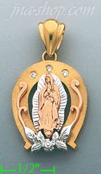 14K Gold Virgin of Guadalupe CZ Charm Pendant - Click Image to Close