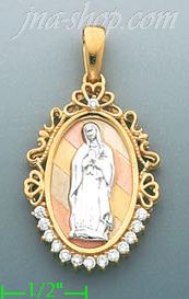 14K Gold Virgin of Guadalupe CZ Charm Pendant - Click Image to Close