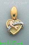 14K Gold Heart w/Dolphin CZ Charm Pendant - Click Image to Close