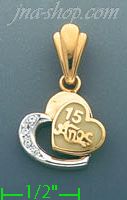 14K Gold 15 Años Heart CZ Charm Pendant - Click Image to Close