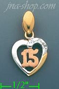 14K Gold 15 Años Heart CZ Charm Pendant - Click Image to Close