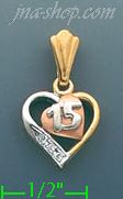 14K Gold 15 Años Heart CZ Charm Pendant - Click Image to Close