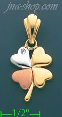 14K Gold Four-Leaf Clover CZ Charm Pendant - Click Image to Close