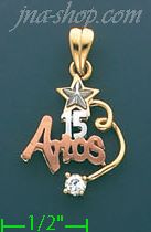 14K Gold 15 Años CZ Charm Pendant - Click Image to Close