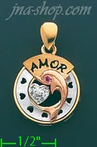 14K Gold Amor Dolphin w/Hearts CZ Charm Pendant - Click Image to Close