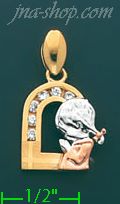 14K Gold Praying Girl By Window CZ Charm Pendant - Click Image to Close