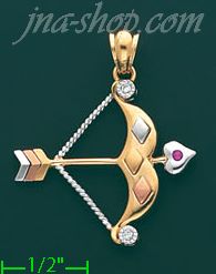 14K Gold Bow & Arrow CZ Charm Pendant - Click Image to Close