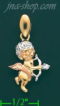 14K Gold Cupid w/Bow & Arrow CZ Charm Pendant - Click Image to Close