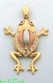 14K Gold Frog CZ Charm Pendant - Click Image to Close