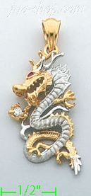 14K Gold Dragon CZ Charm Pendant - Click Image to Close