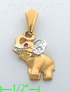 14K Gold Elephant CZ Charm Pendant - Click Image to Close