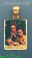 14K Gold Guardian Angel Picture Charm Pendant - Click Image to Close