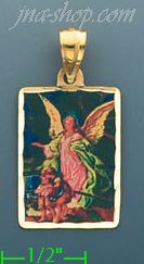 14K Gold Guardian Angel Picture Charm Pendant - Click Image to Close