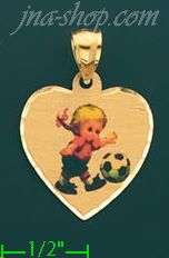 14K Gold Little Girl Playing Soccer Picture Charm Pendant - Click Image to Close