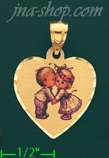 14K Gold Boy Kissing Girl on Cheek Picture Charm Pendant - Click Image to Close