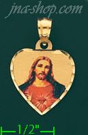 14K Gold Sacred Heart of Jesus Picture Charm Pendant - Click Image to Close