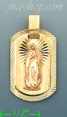 14K Gold Virgin of Guadalupe Tag Stamp & Charm Pendant - Click Image to Close