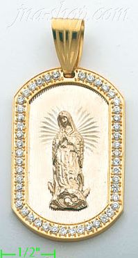 14K Gold Virgin of Guadalupe Tag Stamp & Charm Pendant - Click Image to Close