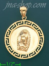 14K Gold Virgin of Guadalupe Greek Design Stamp & Charm Pendant - Click Image to Close