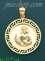 14K Gold Saint Jude Greek Design Stamp & Charm Pendant - Click Image to Close