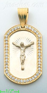 14K Gold Crucifix Tag Stamp & Charm Pendant - Click Image to Close