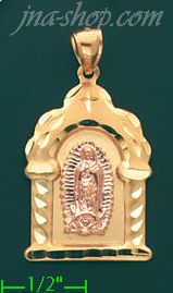 14K Gold Virgin of Guadalupe in Arc Stamp & Charm Pendant - Click Image to Close