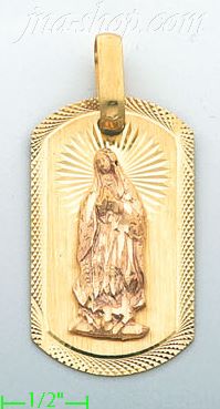 14K Gold Virgin of Guadalupe Tag Stamp & Charm Pendant - Click Image to Close