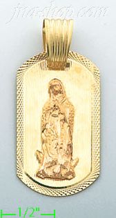 14K Gold Virgin of Guadalupe Tag Stamp & Charm Pendant - Click Image to Close