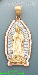 14K Gold Virgin of Guadalupe 3Color Stamp Charm Pendant - Click Image to Close