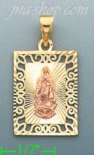 14K Gold Virgin of Guadalupe 3Color Stamp Charm Pendant - Click Image to Close