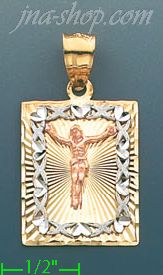 14K Gold Crucifix 3Color Stamp Charm Pendant - Click Image to Close