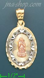 14K Gold Virgin of Guadalupe 3Color Stamp Charm Pendant - Click Image to Close