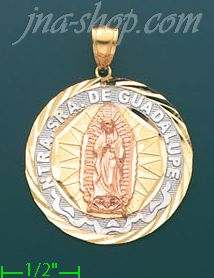 14K Gold Our Lady of Guadalupe 3Color Stamp Charm Pendant - Click Image to Close