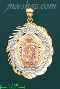 14K Gold Our Lady of Guadalupe 3Color Stamp Charm Pendant - Click Image to Close