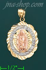 14K Gold Our Lady of Guadalupe 3Color Stamp Charm Pendant - Click Image to Close