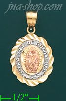 14K Gold Our Lady of Guadalupe 3Color Stamp Charm Pendant - Click Image to Close