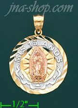 14K Gold Mis 15 Años Virgin of Guadalupe 3Color Stamp Charm Pend - Click Image to Close