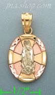 14K Gold Virgin of Guadalupe 3Color Stamp Charm Pendant - Click Image to Close