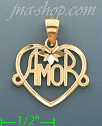 14K Gold Amor Heart Charm Pendant - Click Image to Close