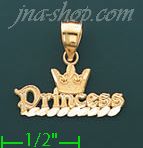 14K Gold Princess w/Crown Charm Pendant - Click Image to Close