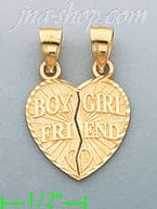 14K Gold 2-piece Boy Girl Friend Split Heart Charm Pendant - Click Image to Close