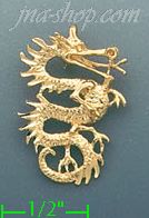 14K Gold Dragon Charm Pendant - Click Image to Close