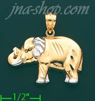 14K Gold Elephant Charm Pendant - Click Image to Close