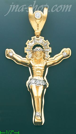 14K Gold Crucifix Religious Charm Pendant - Click Image to Close