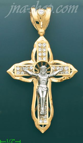 14K Gold Cross Crucifix Religious Charm Pendant - Click Image to Close