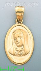 14K Gold Virgin Mary Stamped Charm Pendant - Click Image to Close